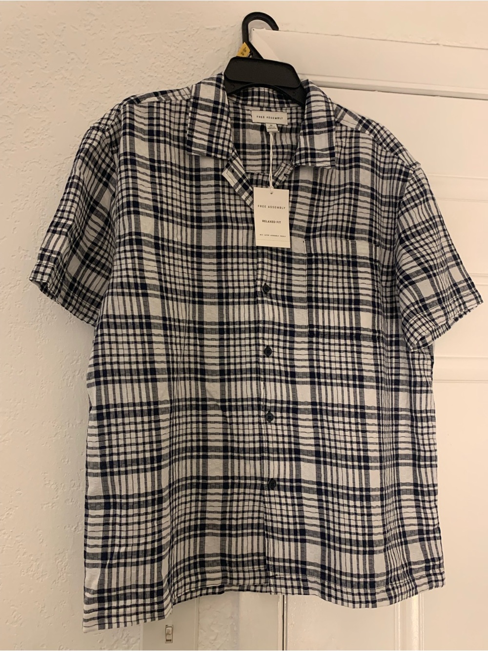 Short-Sleeve Plaid Button-Down Shirt - White & Navy
